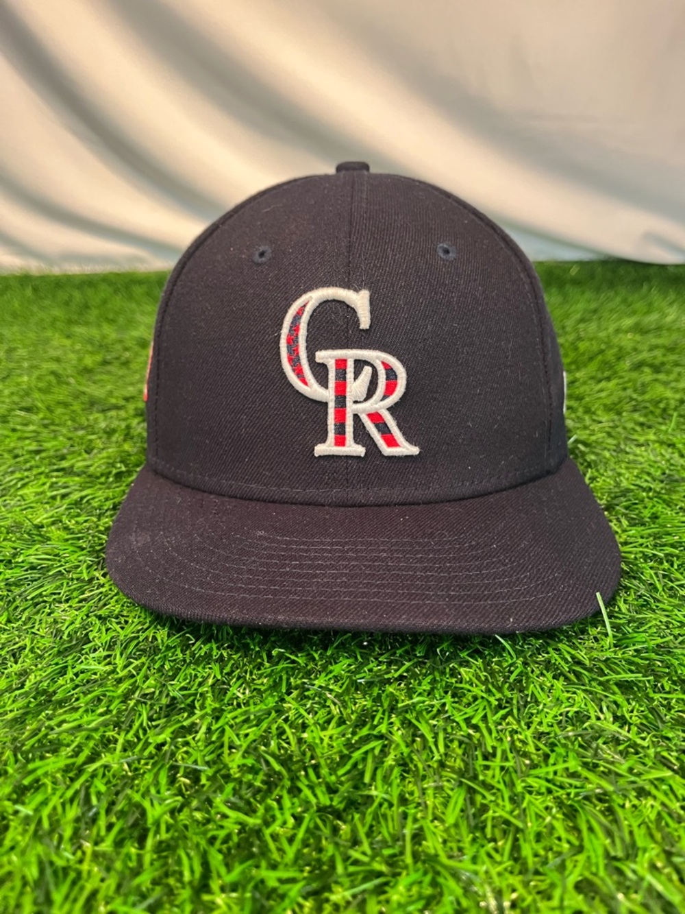 New Era 7 5/8 Colorado Rockies 59Fifty July 4th USA On Field Fitted Hat Patch